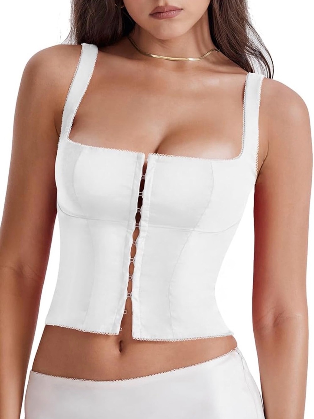 White Front Hook Sculpting Bustier Top by